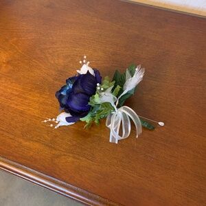 Blue and White Faux Flower Boutonnière
